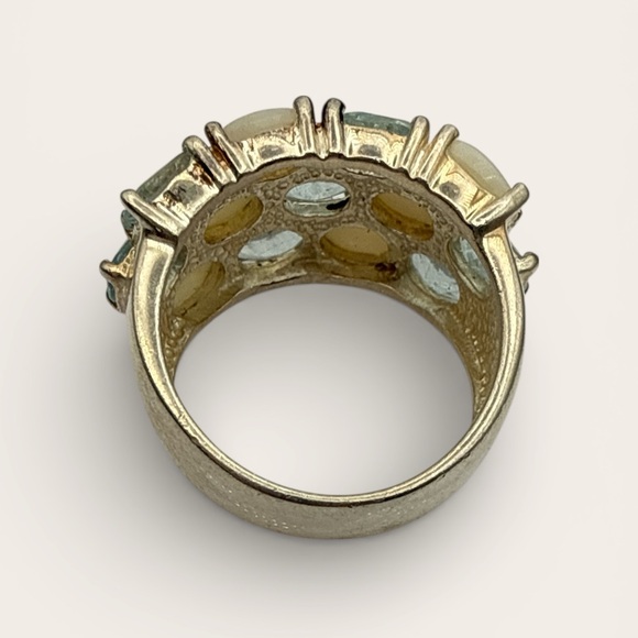 Triple  wide row white opal and blue topaz ring Stamped 925 - Picture 4 of 7